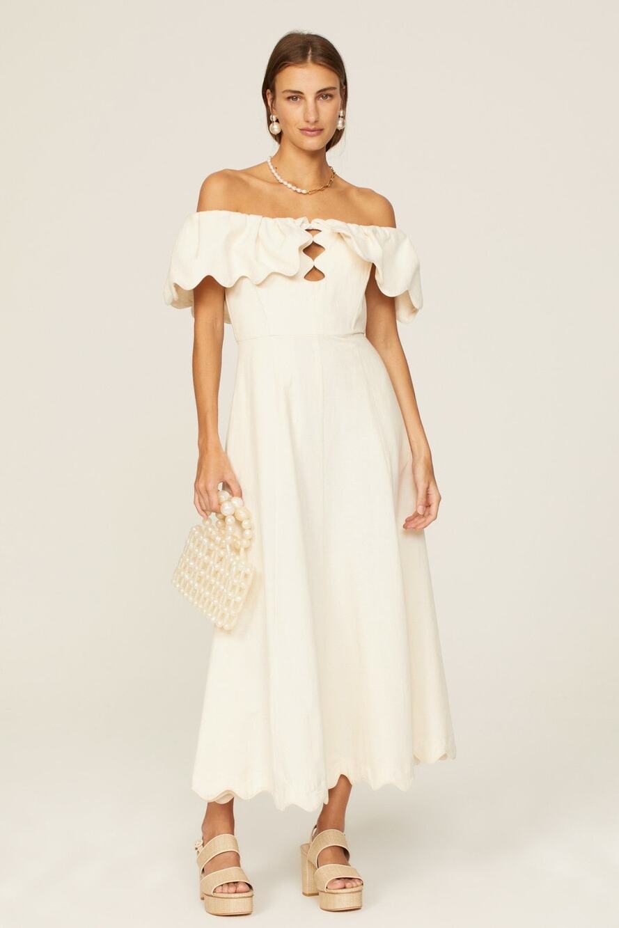 Sea New York Leona Cream Cotton Strapless Off Shoulder Midi Dress Size 10